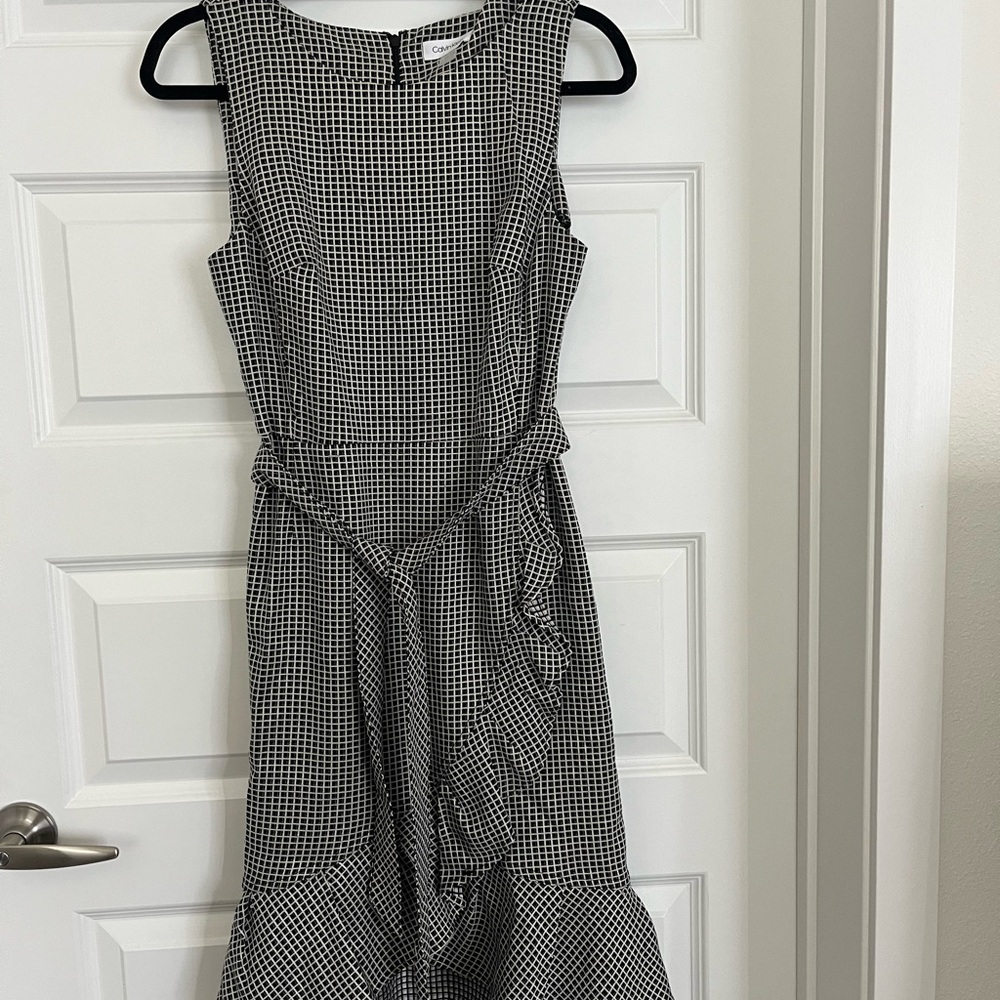 Calvin Klein Black and White Gingham Midi Dress